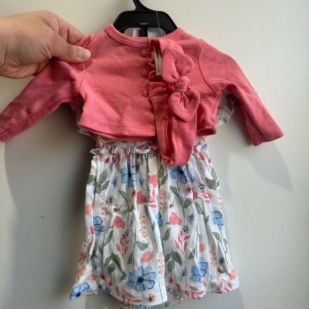 Carter's White Floral Dress Set with Pink Cardigan & Headband - Picture 6 of 11